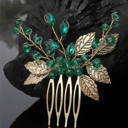 Karatcart Green Crystal Leaf Design Hair Clip for Women image 1