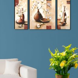 SAF Cream-Coloured & Brown 3 Pieces MDF Wall Paintings-picture-34