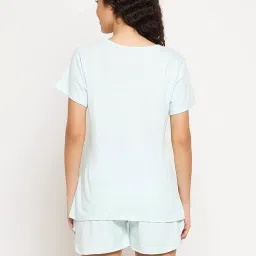 Clovia Blue Printed T-Shirt With Shorts image 2