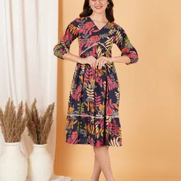 COTLAND FASHION Women Floral Print A-Line Midi Dress-picture-20