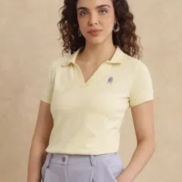 RAREISM Yellow Cotton Blend Solid Short Sleeves Polo T-Shirt-picture-17