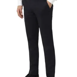Van Heusen Navy Slim Fit Self Pattern Trousers image 3