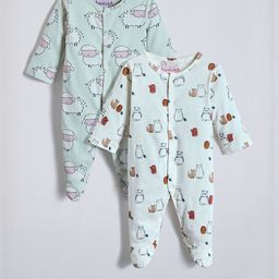Hopscotch Unisex Kids Set Of 2 Striped & Printed Organic Cotton Bodysuits-picture-16