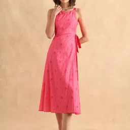 RAREISM Pink Cotton Blend Printed Sleeveless Dress-image-73