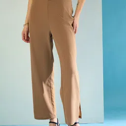 CORSICA Women Mid-Rise Flared Fit Parallel Trousers with Belted Detail-image-25