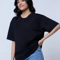 LoveDky Women Solid Round Neck Cotton Oversized T-shirt-picture-24