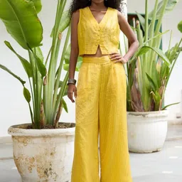 RAAS LIFE Sabya Woven Design Zari Waistcoat & Wide Leg Trousers Co-Ord Set-picture-25