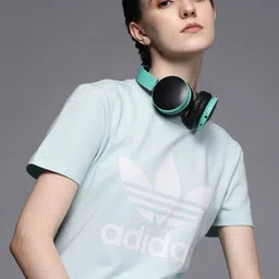 ADIDAS Originals Women Blue Trefoil Brand Logo Printed T-shirt-picture-25