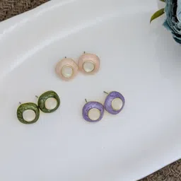 MEIRA JEWELLERY Set Of 3 Artificial Stones Studded Oval Shaped Studs image 2