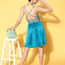 U&F Women Stunning Blue Solid All in the Details Dress-picture-16