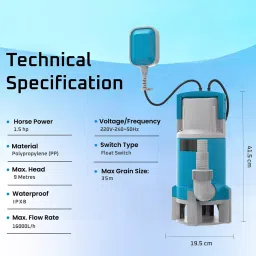 Fulcrum Plus Pure Copper Submersible Sewage Pump with Float Switch Single Phase 1.5 HP, FPS1100 image 2