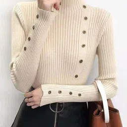 Outzidr Women Ribbed Turtle Neck Fitted Sweaters-image-74