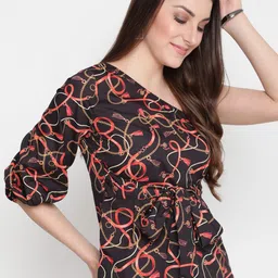 AKIMIA Black Printed One Shoulder Crepe Top image 4