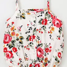 Babyhug Rayon Woven Singlet Sleeves Top With Bow Detailing Floral Print - White-picture-21