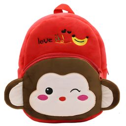 Bembika Kindergarten Cute Cartoon Kids School Bag Velvet Monkey Red - 11.8 Inches-picture-49