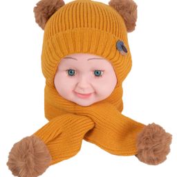 Yellow Bee Unisex  With Pom Pom Detailed Cap And Muffler Set - Yellow-picture-44