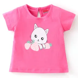 Babyhug 100% Cotton Half Sleeves T-Shirt With Kitty Graphics- Pink-picture-37