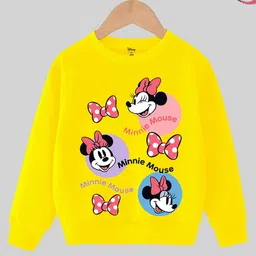 KUCHIPOO Mickey & Friends Featuring Full Sleeves Minnie Mouse Printed Cotton Fleece Sweatshirt - Yellow image 1