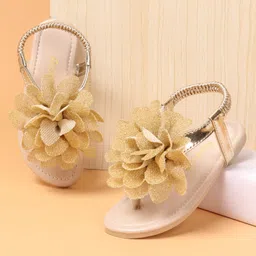 Babyoye Slip On Party Wear Sandals with Floral Corsage & Back Strap - Gold-image-34