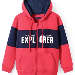Pine Kids Cotton Knit Full Sleeves Hooded Sweat Jacket With Text Print - Red-image-58