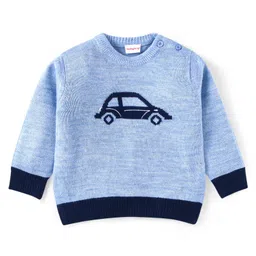 Babyhug Knitted Full Sleeves Pullover Sweater With Car Design - Light Blue-picture-37