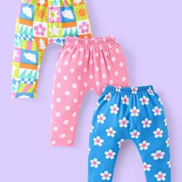 Babyhug Cotton Knit Full Length Diaper Leggings With Floral & Polka Dots Print Pack Of 3 - Pink Blue & Lime-picture-38