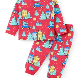 Babyhug Cotton Knit Full Sleeves Night Suit With Cars Print - Red-picture-17