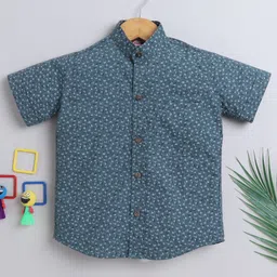 BAATCHEET Cotton Half Sleeves Floral Printed Shirt - Blue-picture-38