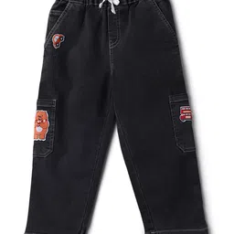 Nautinati Cotton Bear & Car Patch Detailed Jeans - Black-image-64