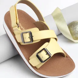Pine Kids Solid Sandals with Velcro Closure - Yellow-image-102