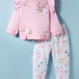 ToffyHouse Knitted Woven Full Sleeves Top & Jogger Set with Floral Embroidery & Print - Baby Pink-picture-19