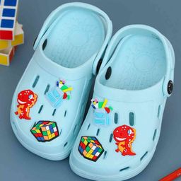 Yellow Bee Backpack & Dinosaur Applique Detailed Perforated Slingback Clogs - Blue-picture-45