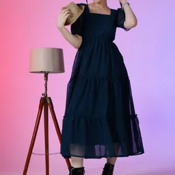 Krunal Raiyani Women Square Neck Fit & Flare Maxi Dress-image-4