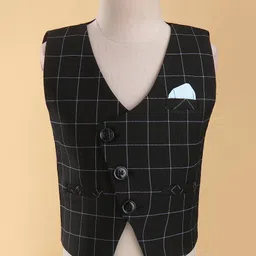 Robo Fry Woven Full Sleeves Checkered Party Suit with Bow Tie - Sky Blue & Black image 2