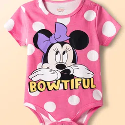 Babyhug Disney Interlock Knit Half Sleeves Onesies with Minnie Mouse & Family Graphics Pack of 3 - White Purple & Pink image 2