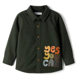 Babyoye 100% Cotton Twill Woven Full Sleeves Shirts With Text Print - Olive Green image 2