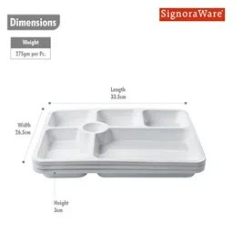 Signoraware BPA Free Plastic New Stack Thali 5 In 1 | Microwave Safe | Durable & Hygienic | Best For Canteen, Hospital & School Use | Useful For Gatherings & Guest Serving ( Set Of 3 | White ) image 3