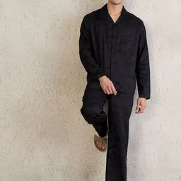 Sweet Dreams Men Printed Lapel Collar Pure Cotton Night Suits image 2