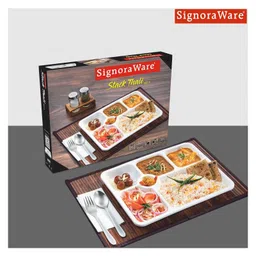 Signoraware BPA Free Plastic New Stack Thali 5 In 1 | Microwave Safe | Durable & Hygienic | Best For Canteen, Hospital & School Use | Useful For Gatherings & Guest Serving ( Set Of 3 | White ) image 5
