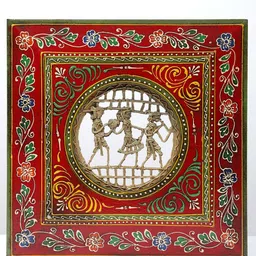 Exotic India Maroon & Green Textured Wooden Framed Wall Decor Hangings-image-6
