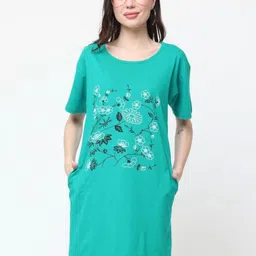 DDASPRATION Women Floral Printed Round Neck Cotton Oversized T-shirt-image-41