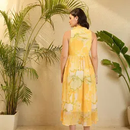 OCTICS Women Abstract Printed Tiered Tie-Up Neck Georgette Fit & Flare Midi Dress image 4