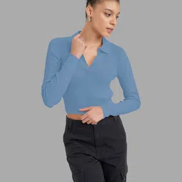 Maheshvi Women Blue Ribbed Crop Top-picture-38