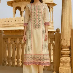 Tulsattva Geometric Printed Round Neck Straight Kurta With Trousers-picture-40