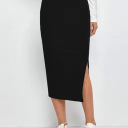 DIMPY GARMENTS Below Knee Slit Pencil Midi Skirt-picture-29