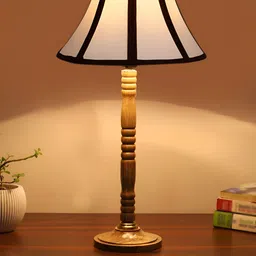 Devansh Off White & Black Printed Wooden Contemporary Frustum Shaped Table Lamp image 3