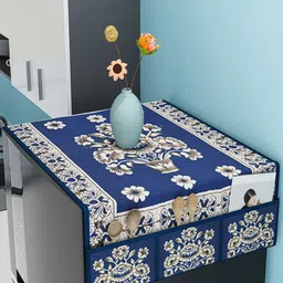 Kuber Industries Blue & Beige Printed 6 Utility Pockets Waterproof Refrigerator Cover-picture-25