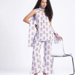 fusion by glitchez Floral Printed Top with Trousers and Scarf Co-ords-picture-38
