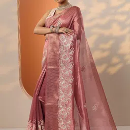 Libas Floral Embroidered Silk Blend Saree image 2