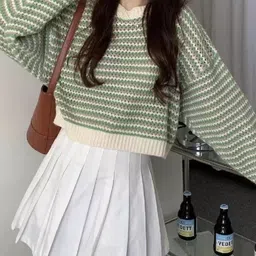 KPOP Women Striped Crop Pullover-image-75